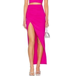 Superdown Lydia Maxi Skirt Hot Pink Jersey Asymmetrical Side Slit Sz L